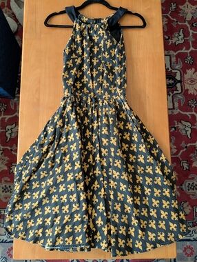 Pinup Girl Clothing Harley Dress in Black and Gold Fleur De Lis Print